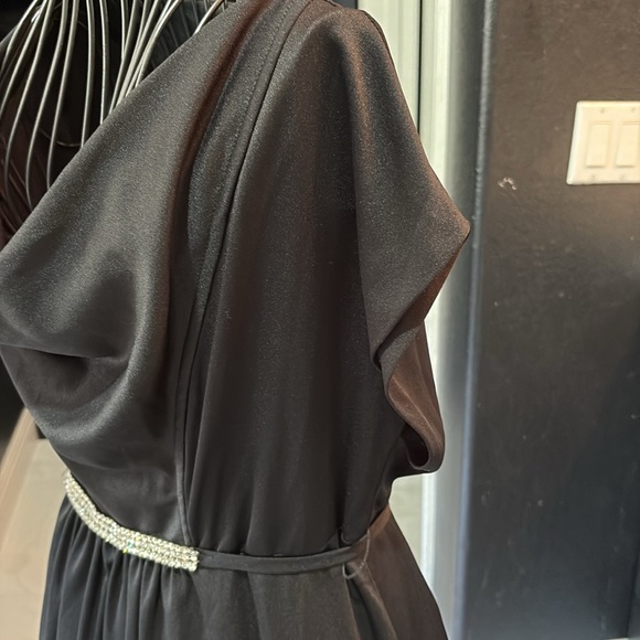 Vintage 70s 80s elegant formal wear black dress rhinestone belt - Picture 5 of 6